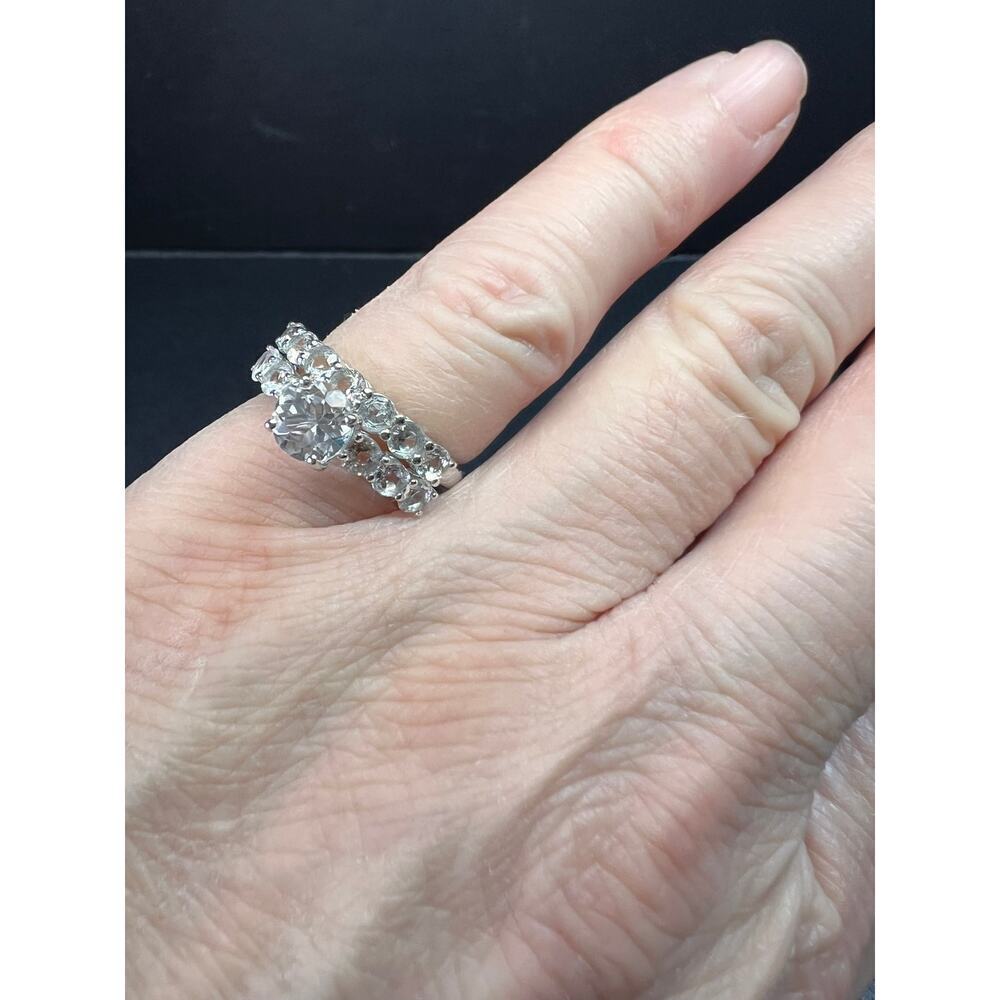 New White Topaz Stackable Ring Set In Platinum Ov… - image 8